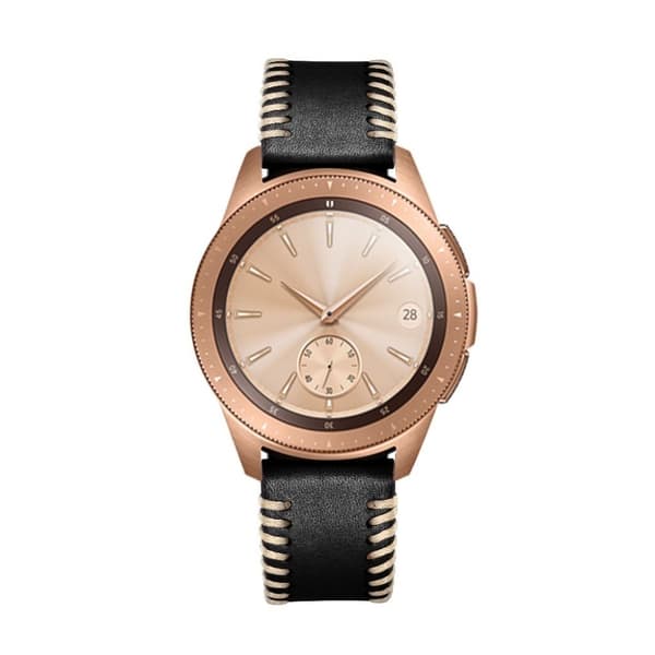 Samsung Galaxy Watch (42mm) ridge stil ægte læder Urrem - Sort Black