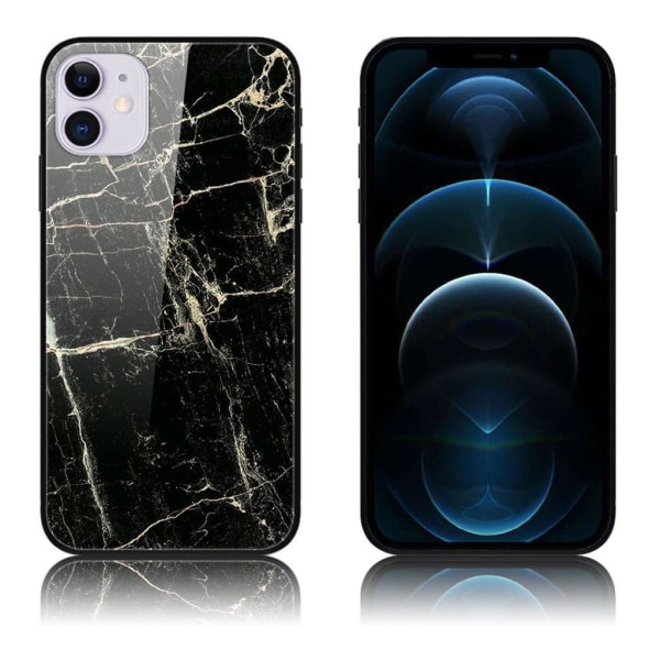 Fantasy iPhone 12 Pro / iPhone 12 skal - Svart Marmor Korn Svart