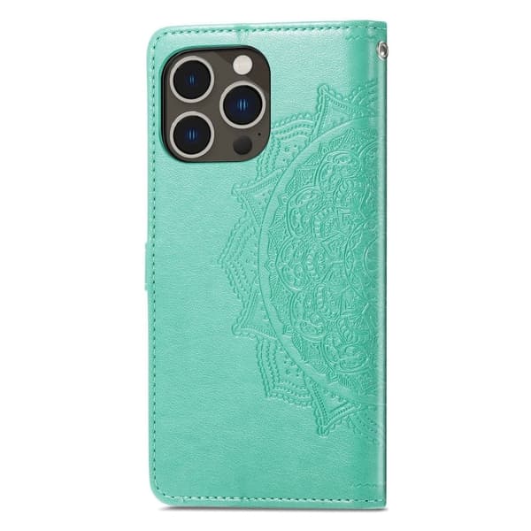 Mandala iPhone 14 Pro Max Läppäkotelo - Vihreä Green
