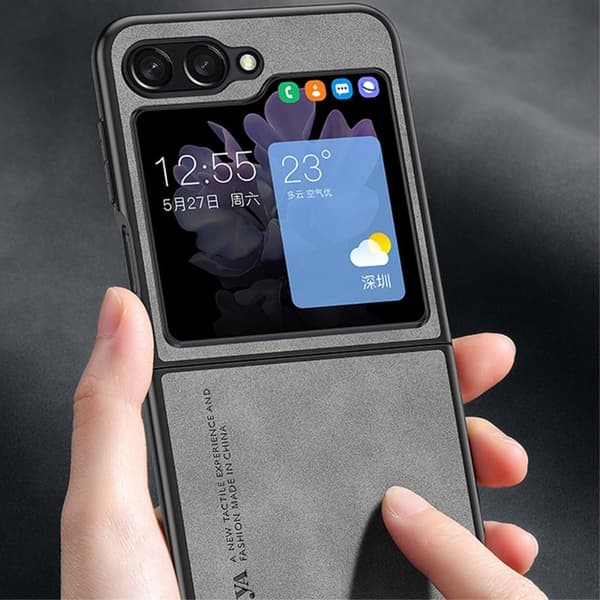 Samsung Galaxy Z Flip 5G läderfodral - Grå Silvergrå