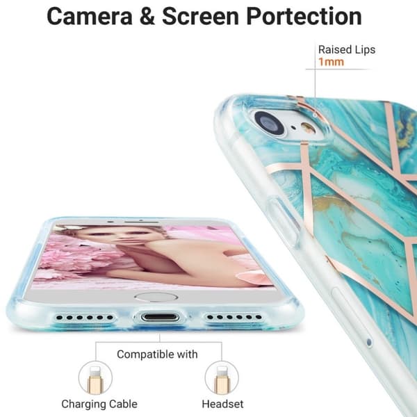Marmormotiv iPhone 7 / iPhone 8 / iPhone SE 2020 skal - Grön / Guld / Vit Grön