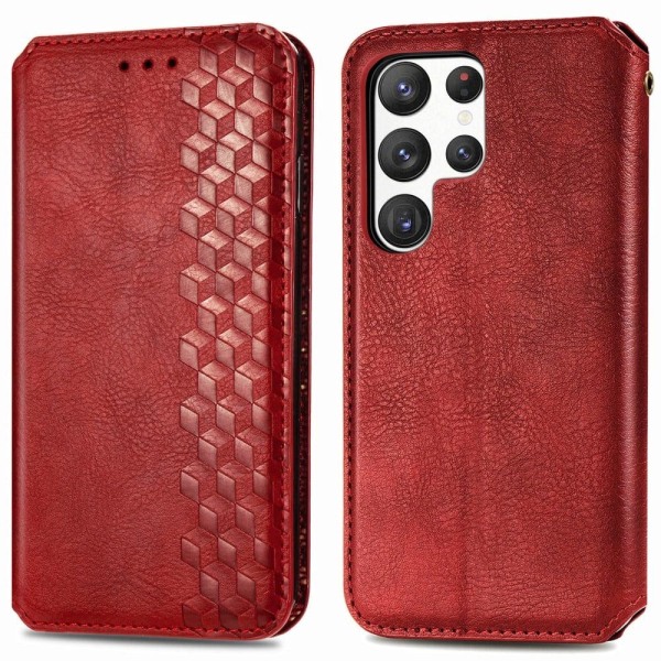 Nahkakotelo With A Stylish Rhombus Imprint For Samsung Galaxy S23 Ultra - Punainen Red