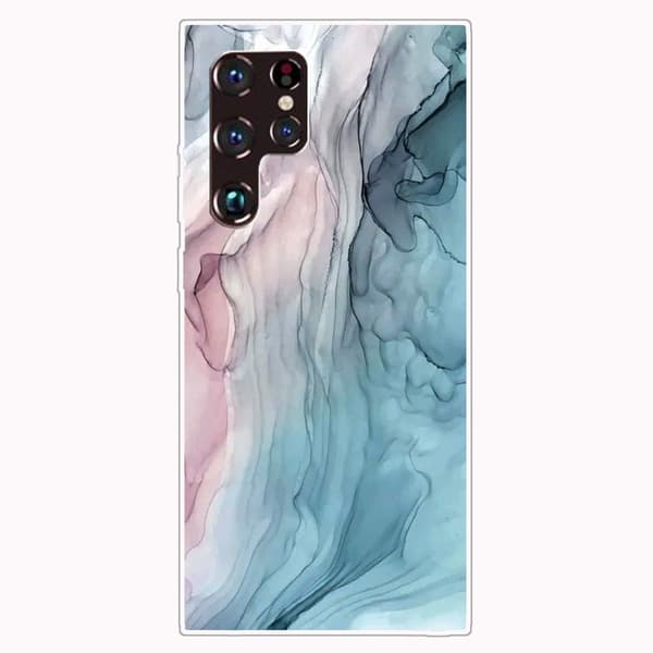 Marble Samsung Galaxy S22 Ultra Etui - Rose / Blå Marmor Multicolor
