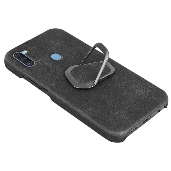 Stødsikkert lædercover med oval kickstand til Samsung Galaxy M11 / A11 - Sort Black