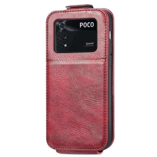 Vertical Flip Phone Suojakotelo With Zipper For Xiaomi Poco M4 Pro - Punainen Red