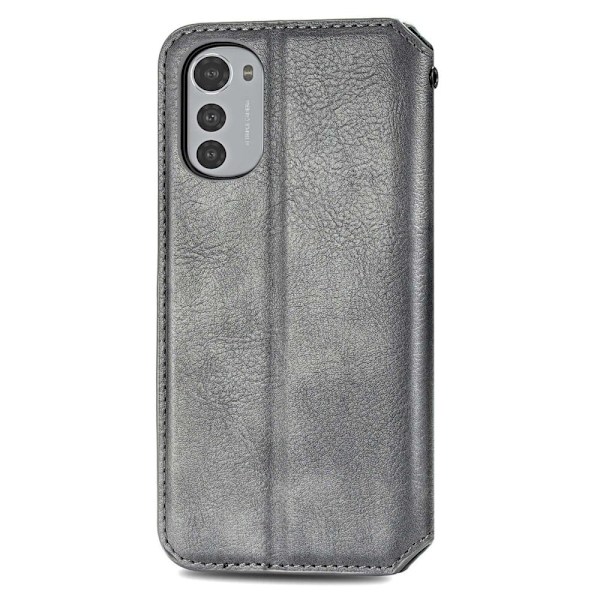 Læder Etui med A Stilfuldt Rhombus Tryk til Motorola Moto E32s / E32 / G22 - Grå Silver grey