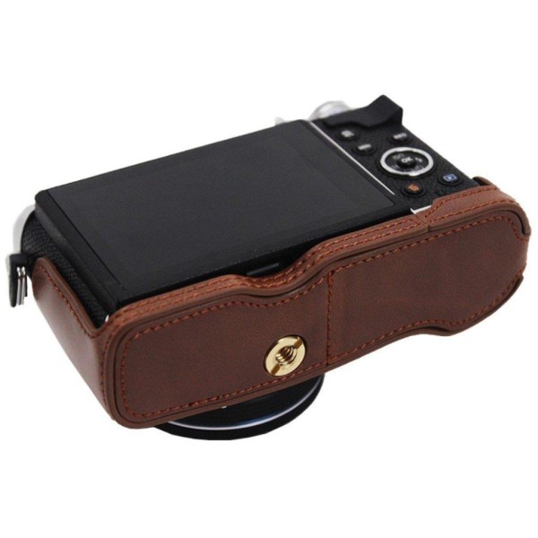 Olympus PEN E-P7 leather cover with battery opening - Coffee Brown