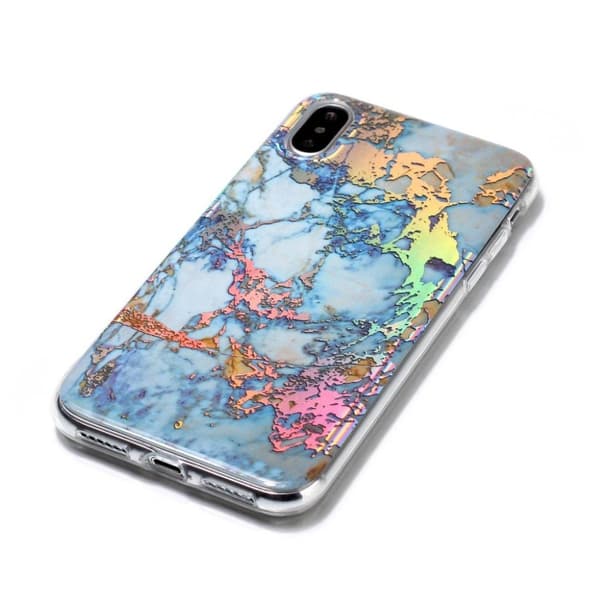 iPhone Xs Max fleksibelt etui med marmormønster - Mørkeblå Blue