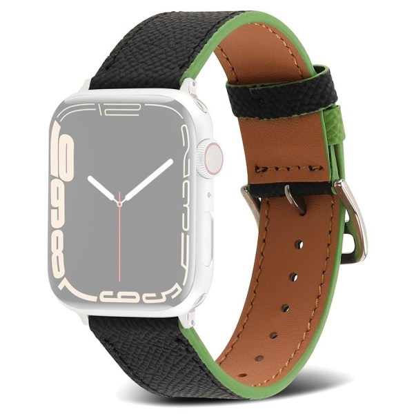 Apple Watch (45mm) textured genuine leather watch strap - Black Svart