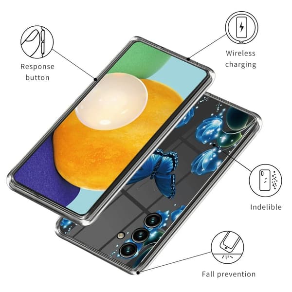 Deco Samsung Galaxy A24 4G Etui - Sommerfugl og Blomst Blue