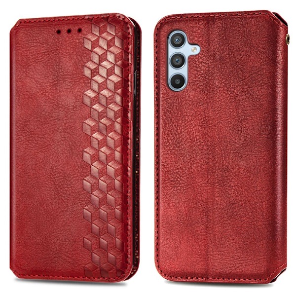 Læder Etui med A Stilfuldt Rhombus Tryk til Samsung Galaxy A54 - Rød Red