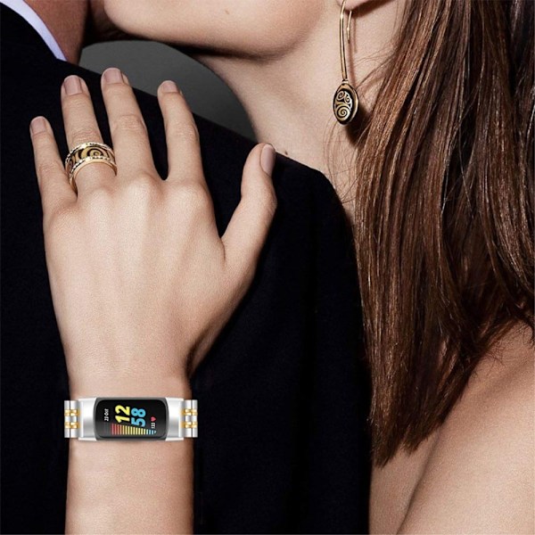 Fitbit Charge 5 7 klockarmband i rostfritt stål med pärlor - Skarvning I Guld Silvergrå