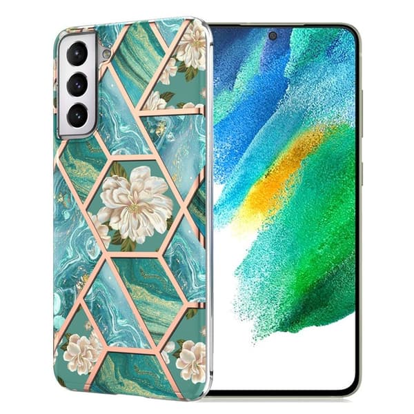 Marble design Samsung Galaxy S21 FE cover - Grøn Marmor / Blomst Green