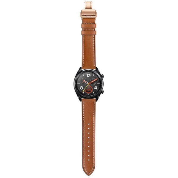 Huawei Watch GT / 2 / Watch Magic ægte læder Urrem - Brun / Rose Gold Brown