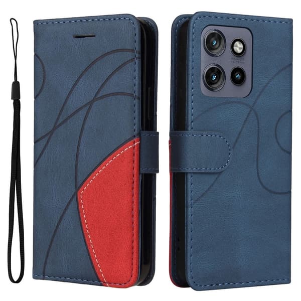Teksturert læretui med stropp for Motorola Edge 50 Neo - Blå Blue
