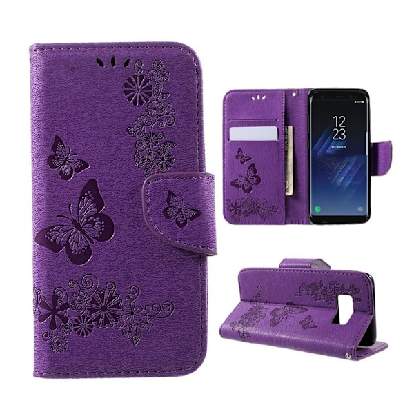 Butterfly läder Samsung Galaxy S8 fodral - Lila Lila