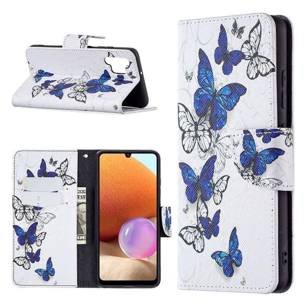Wonderland Samsung Galaxy A32 Flip Etui - Blå Sommerfugle White