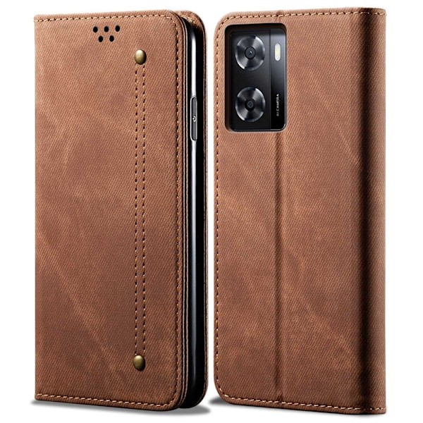 Jeans Realme og Oppo Phone Flip Etui - Kaffe Brown