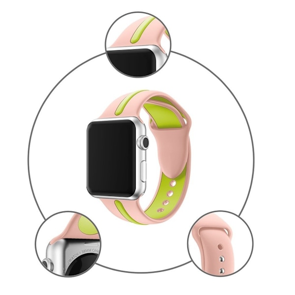 Apple Watch 38mm Silikone rem - Lyserød/grøn Green