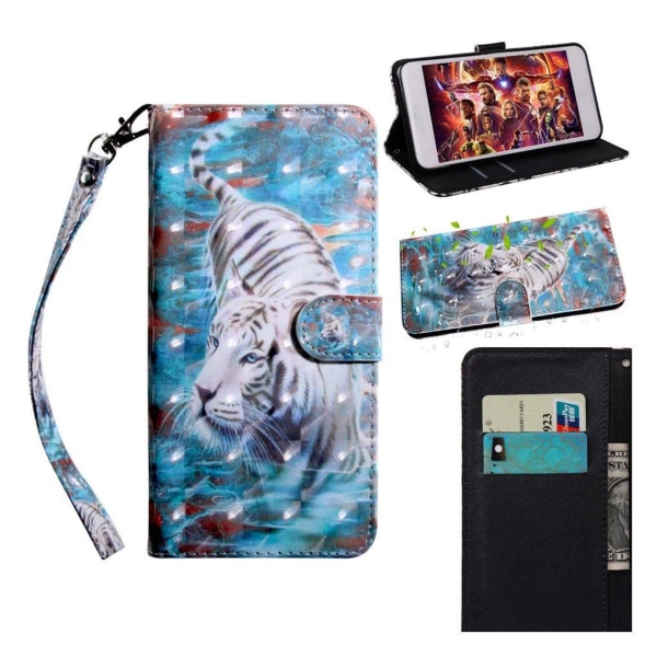Samsung Galaxy A40 lædercover med dekorationsmønster - tiger Multicolor