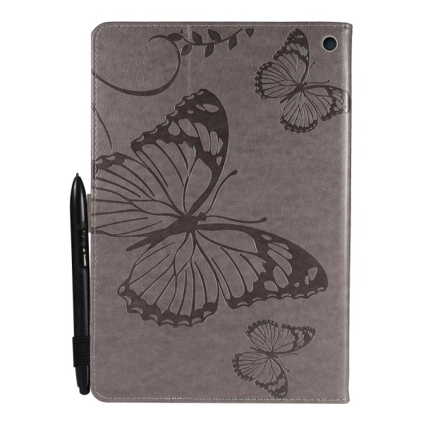 Amazon Fire HD (2021) butterfly pattern leather case - Grey Silvergrå