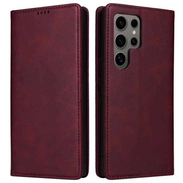 Samsung Galaxy S24 Ultra Case RFID Blocking Plånbok Läder Telefonskal - Vinröd Röd