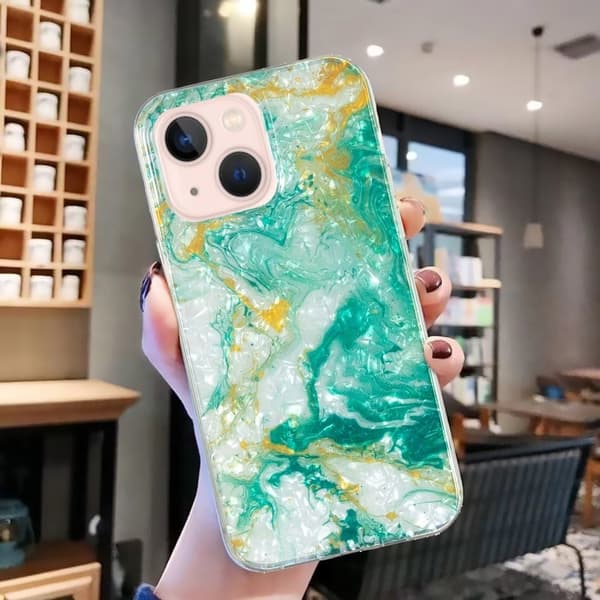 Marble iPhone 14 Etui - Grønn Klinkekule Green