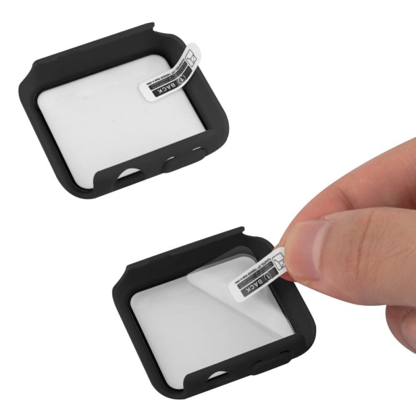 Apple Watch (41mm) silikoneurrem + cover af hærdet glas - Sort Transparent