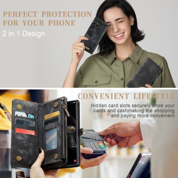 CaseMe Samsung Galaxy S23 Ultra Plånbok med Dragkedja - Svart Svart