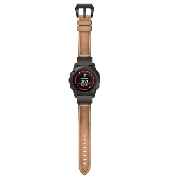 Garmin Fenix 5 aito nahkakellon ranneke - Vaalean Ruskea Brown