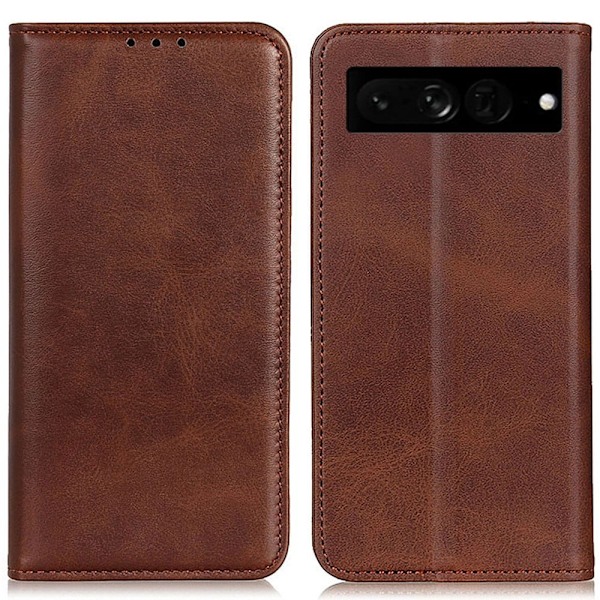 Google Pixel 7 Pro flip etui i ægte læder med pung – Brun Brown
