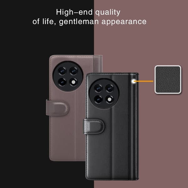 Äkta läder OnePlus 11R / OnePlus Ace 2 fodral med korthållare Brun