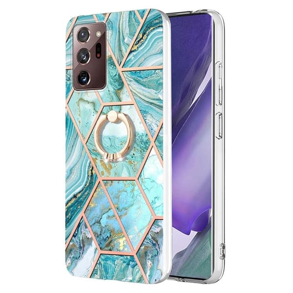 Marble Mønstret Cover med Ring Holder til Samsung Galaxy Note 20 Ultra 5G - Blå Blue
