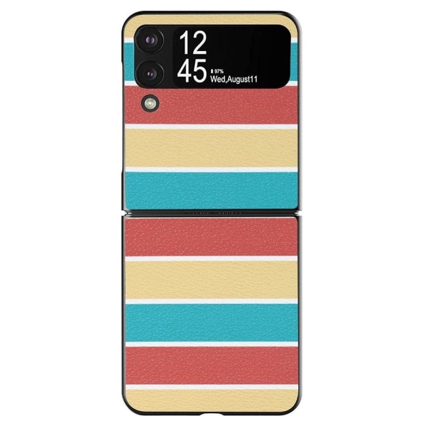 Samsung Galaxy Z Flip4 lædercover med mønstertryk - Gule Striber Multicolor
