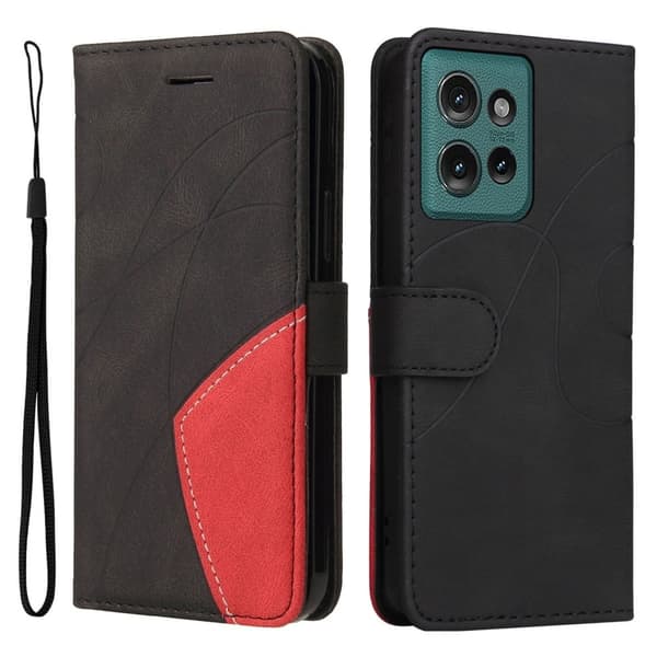 Tekstureret Motorola Edge 50 læderetui med rem - Sort Black