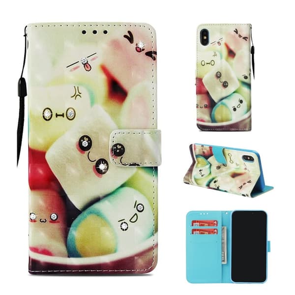 iPhone Xs Max flip cover i læder med rhinstenmønster - Cotton Candy Multicolor