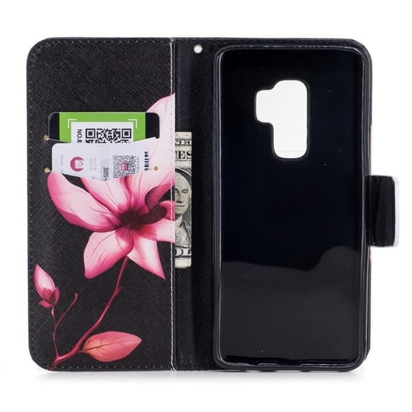 Samsung Galaxy S9 Plus Etui laget av kunstlær og silikon - Rosa blomst Purple