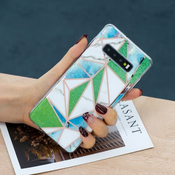 Marble Samsung Galaxy S10 cover - blå / grøn Shapes Green