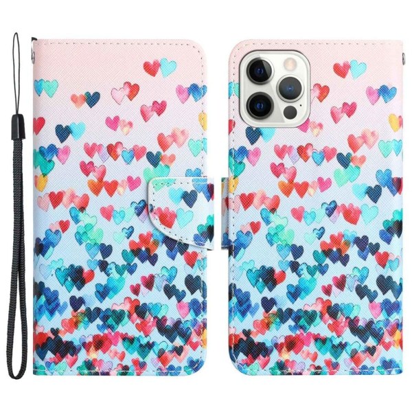Wonderland iPhone 14 Pro flip etui - Kærlighedshjerte Multicolor