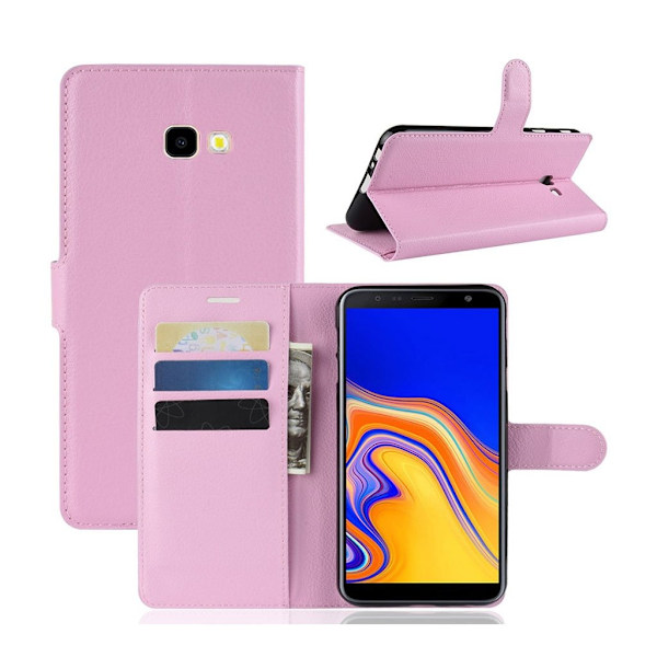 Samsung Galaxy J4 Plus (2018) flipfodral i litchi skin-läder - Rosa Rosa