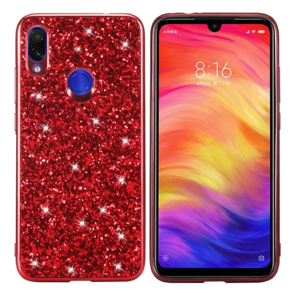 Glitter Xiaomi Redmi Note 7 skal - Röd Röd