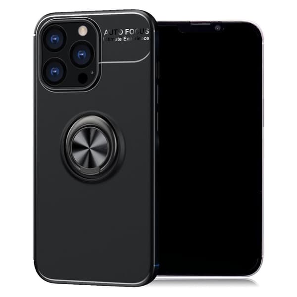 Stødsikkert telefon cover med ringholder Kickstand Blød, fleksibel bagside til iPhone 13 Pro Max 6,7 tommer - Sort Black