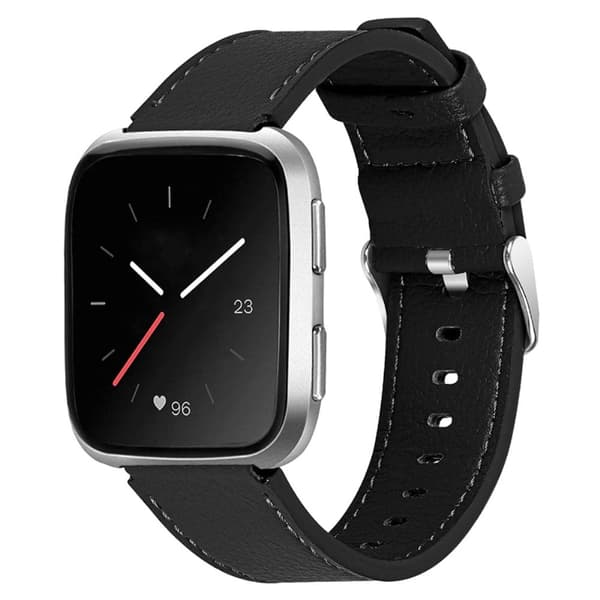 Fitbit Versa 2 / Versa klokkerem i ekte okseskinn - Svart Black
