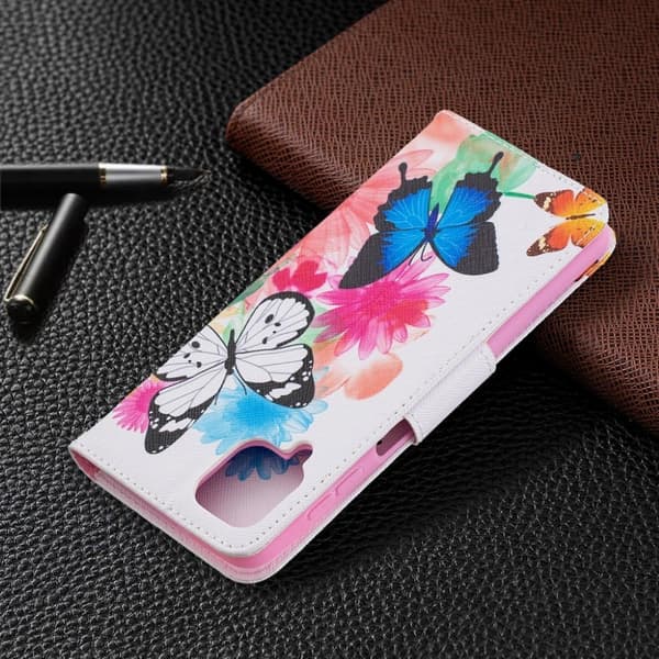 Wonderland Samsung Galaxy A12 5G flip kuoret - Kaksi Perhosta Multicolor