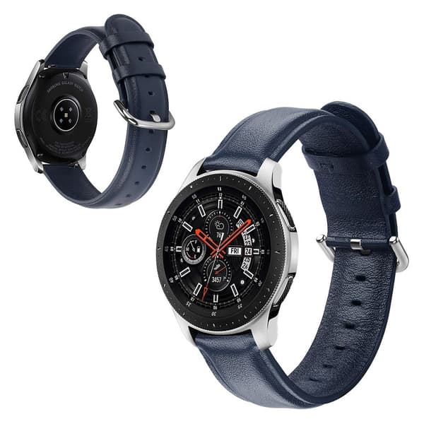 Samsung Galaxy Watch (42mm) ægte læder Urrem - Mørkeblå Blue