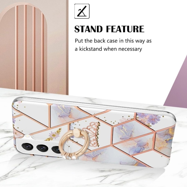Marble Mønstret Cover med Ring Holder til Samsung Galaxy S22 - Krone Multicolor