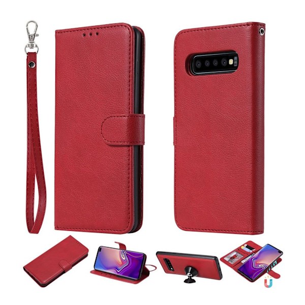 Samsung Galaxy S10 Plus irroitettava nahkainen  suojakotelo - Punainen Red