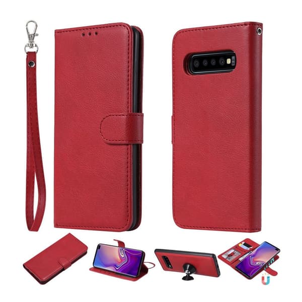 Samsung Galaxy s10 Plus Skinnetui Med Avtagbar Stropp - Rød Red