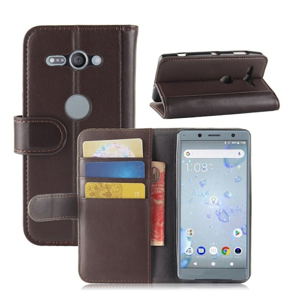 Sony Xperia XZ2 Compact ægte læder Magnetisk flip etui - Brun Brown