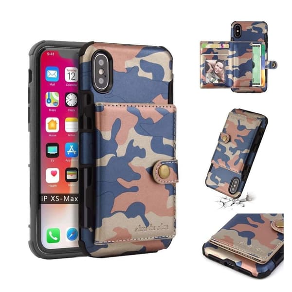 SHOUHUSHEN iPhone Xs Max hybridfodral i kamouflageläder - Blå Blå